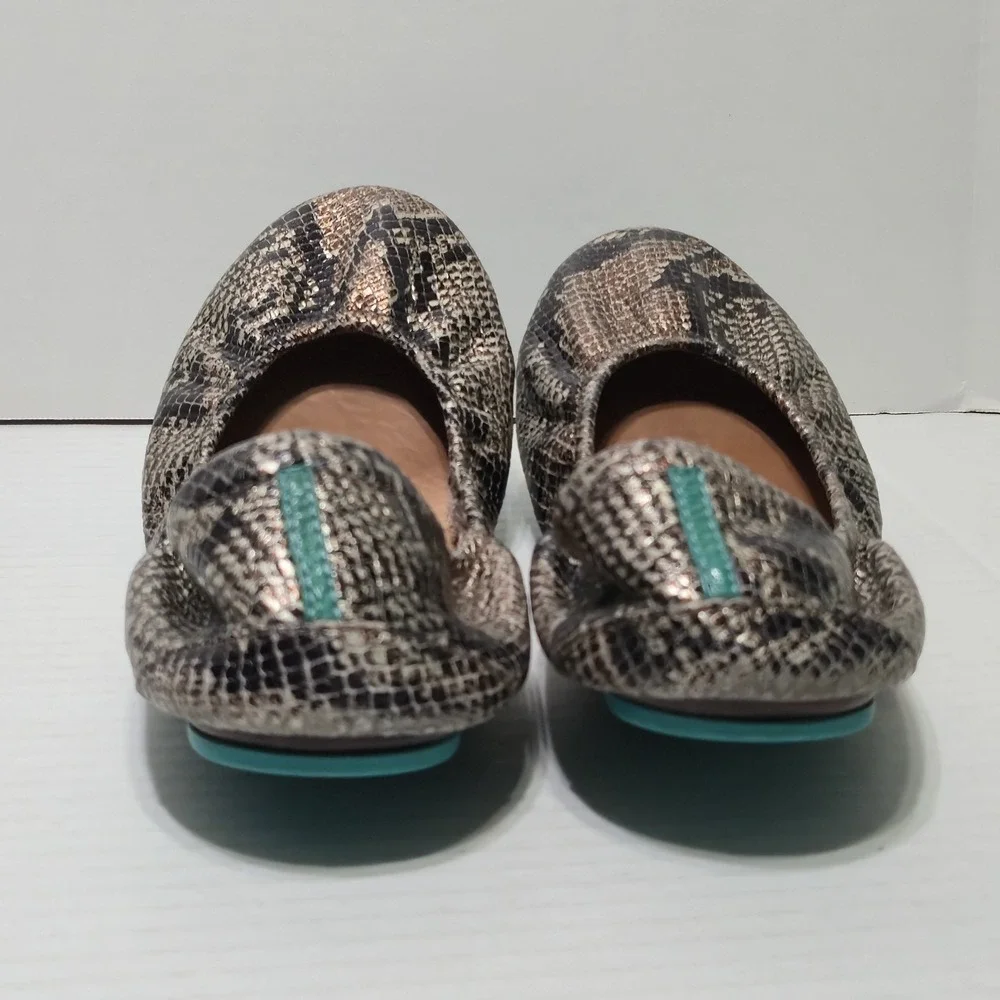 TIEKS Ballet Flats Womens 9 Brown Snakeskin Embossed Leather Metallic Travel